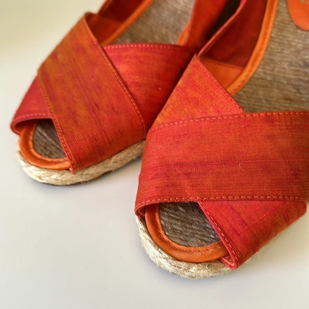 Lauren Ralph Lauren Silk Open Toe Espadrille Iridescent Orange & Gold Size 8.5